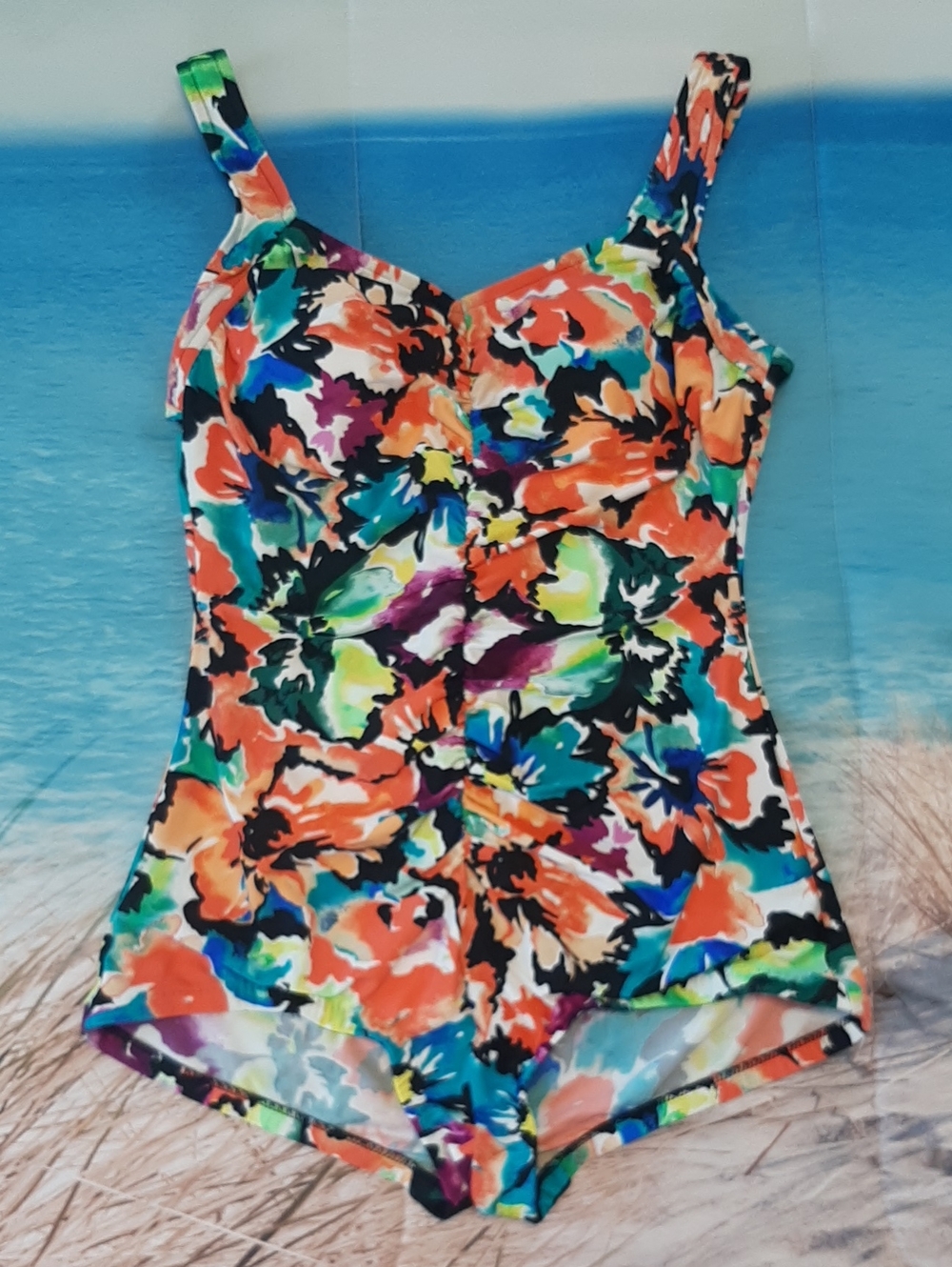 Maxine of Hollywood Size 18 Multicolor Floral One-Piece Swimsuit